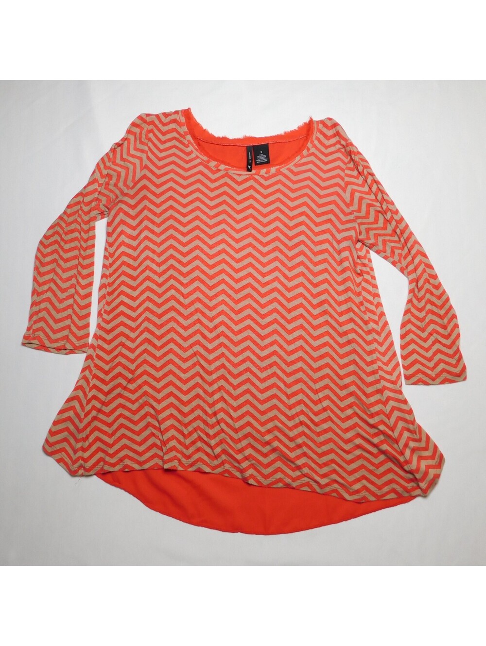 New Directions Chevron Blouse Womens Small Orange Rayon High Low Tunic Top